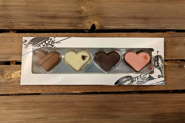 Chokoladen, chokoladehjerter, valentinsdag, gave, håndlavet, dansk design